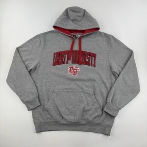 Liberty University Flames Hoodie Mens L Gray Pullover College NCAA Pocket